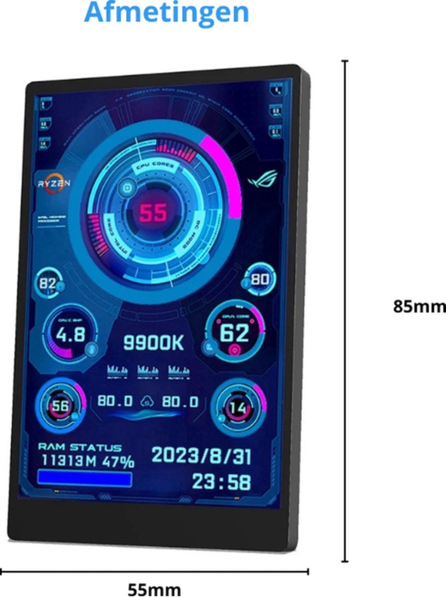 Pc Health Monitor | Turning OC Smart Screen | 3,5 Inch | Systeemmonitor voor Desktop | Statistieken en Temperatuurweergave – Inbouwbaar | IPS Display