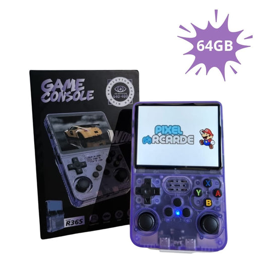 R36S 64GB Opslag | Retro Handheld Console | WIFI | Linux Systeem | Paars Transparant