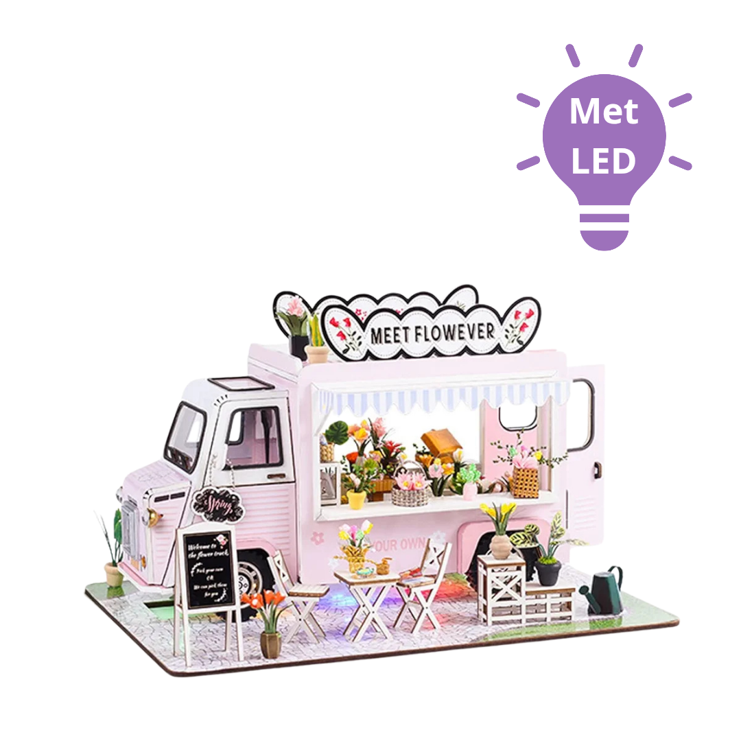 DIY Miniatuur Bouwpakket | Camper Flowershop | DIY Poppenhuis | Bouwpakket Volwassenen | Hout