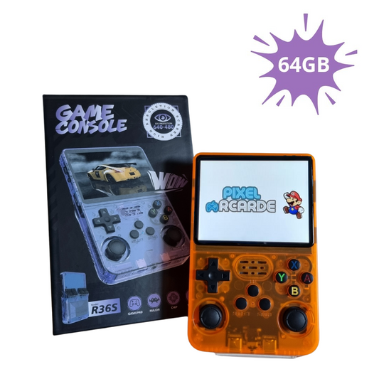 R36S 64GB Opslag | Retro Handheld Console | WIFI | Linux Systeem | Oranje Transparant