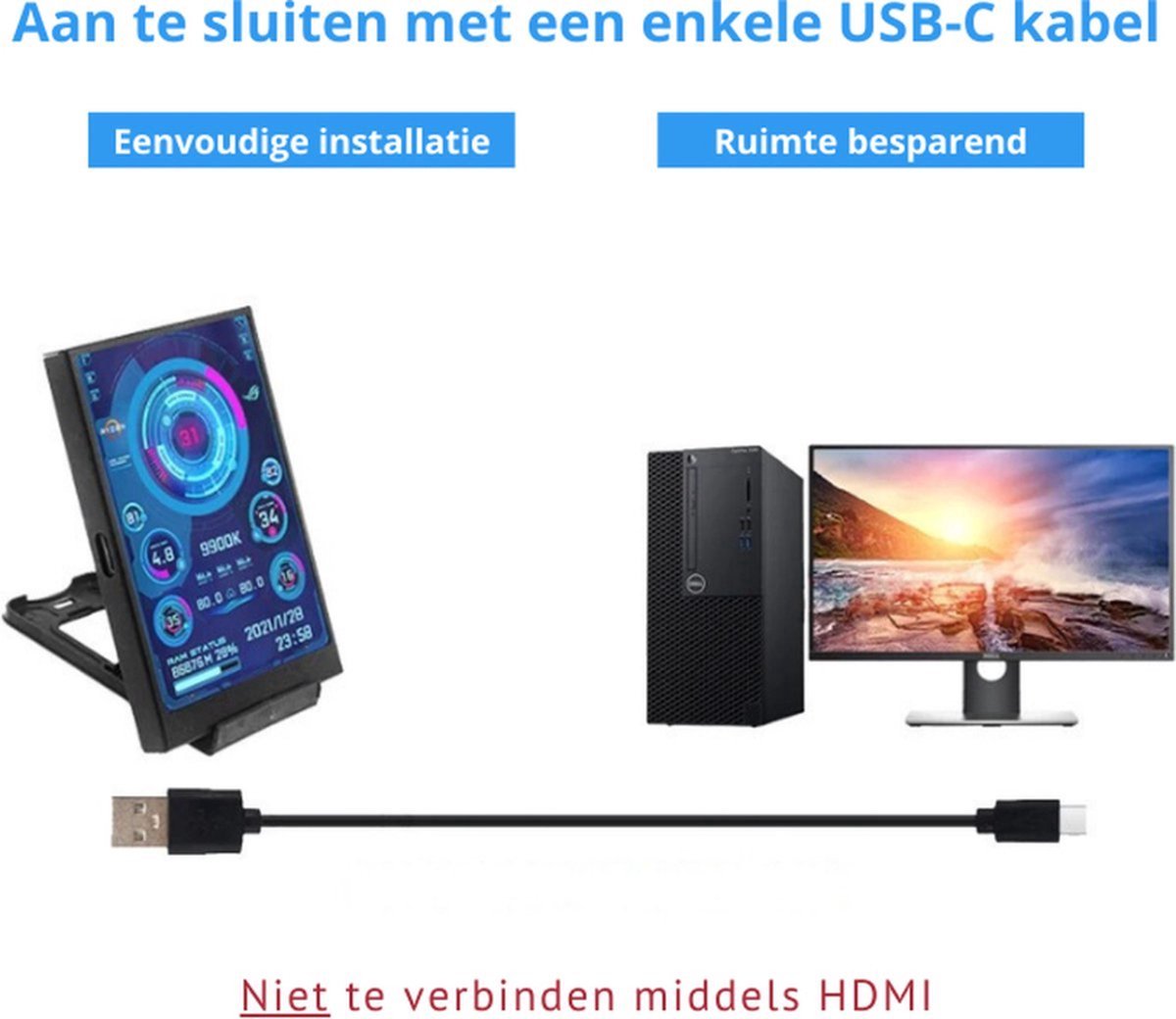 Pc Health Monitor | 3,5 Inch | Systeemmonitor voor Desktop | Statistieken en Temperatuurweergave – Inbouwbaar | IPS Display