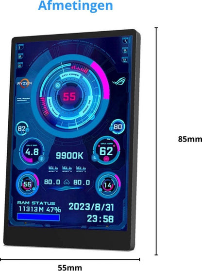 Pc Health Monitor | 3,5 Inch | Systeemmonitor voor Desktop | Statistieken en Temperatuurweergave – Inbouwbaar | IPS Display