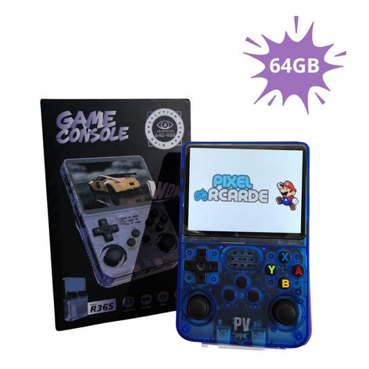 R36S 64GB Opslag | Retro Handheld Console | WIFI | Linux Systeem | Blauw Transparant
